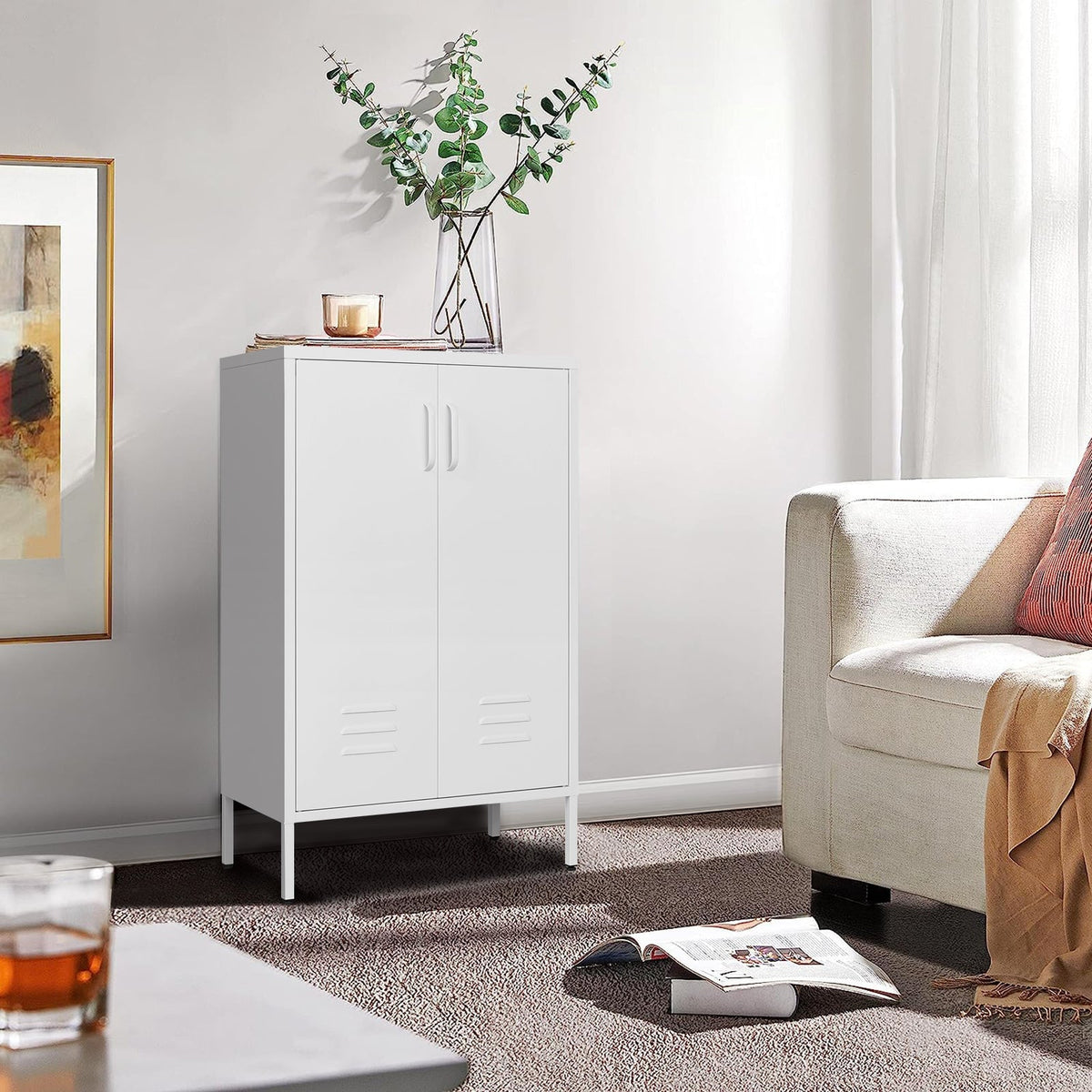 White Kitchen Pantry Storage Cabinet Tall Steel Cabinet Locker for Kitchen  Living Room Dining Room