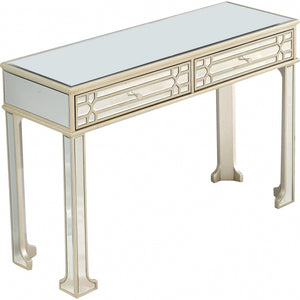 HMS Regal Feel Wood Metal Console Table with Mirrored Surface Antique Design for Living Room Bedroom or Hotel Home Furniture