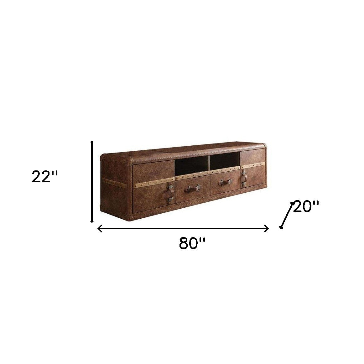 HMS 80 Traditional Luxury TV Stand Brown Leather Enclosed and Open Storage for Living Room Home Furniture