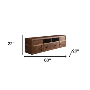 HMS 80 Traditional Luxury TV Stand Brown Leather Enclosed and Open Storage for Living Room Home Furniture