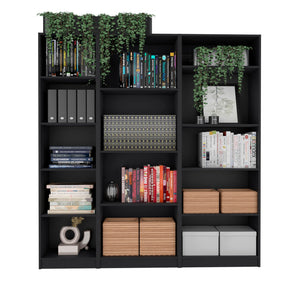 Set Three Traditional Five Tier Bookcase HMS Black Glass Bookshelf for Home Office Living Room Workshop Staircase Book Storage