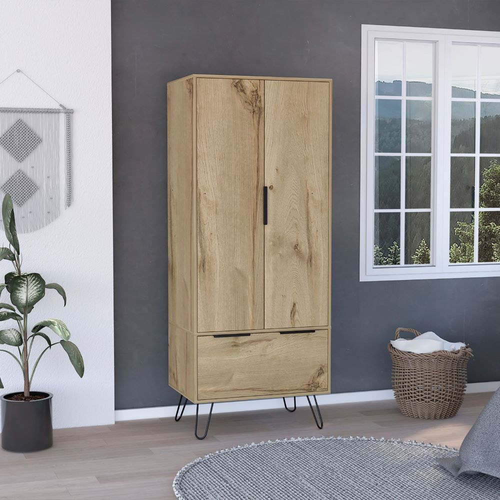 Skyoner Light Oak Finish Double Door Armoire One Drawer Living Room Cabinet
