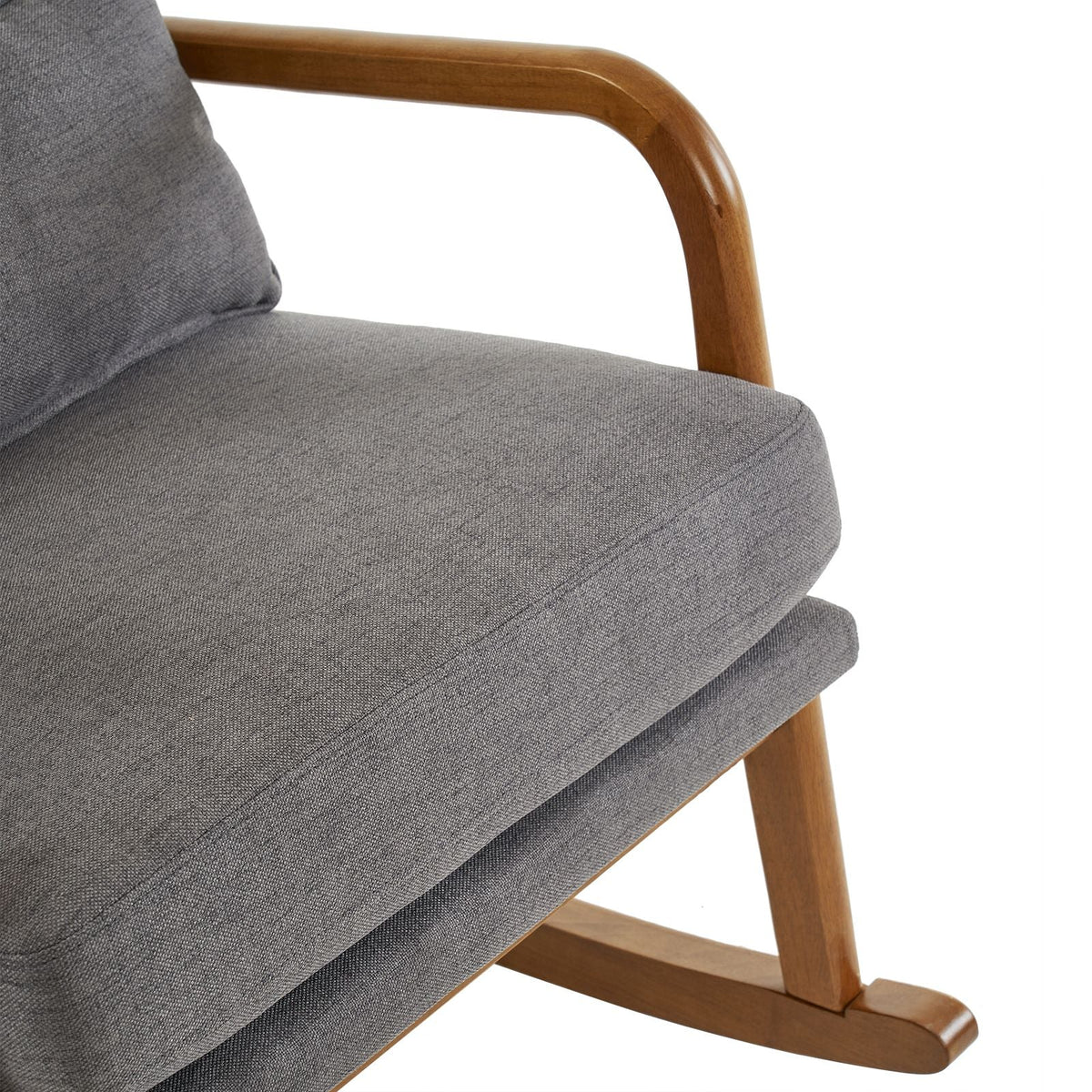 Dual-Use Indoor Rocking Chair/Armchair High Back Belt Waist Pillow Iron Frame Dark Gray Linen Log Color Solid Wood Living Room