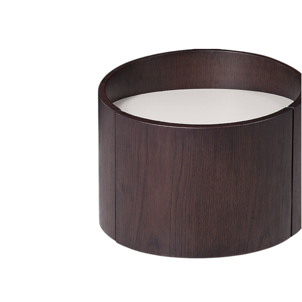 HMS 17\" Dark Brown Solid Wood Round End Table Farmhouse Style Tea Table for Living Room Home Furniture with Metal Accents