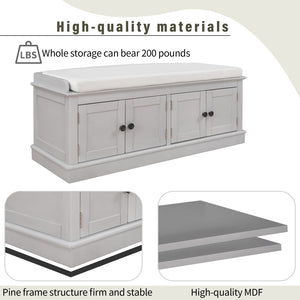 Storage Bench with 4 Doors and Adjustable Shelves, Shoe Bench with Removable Cushion for Living Room