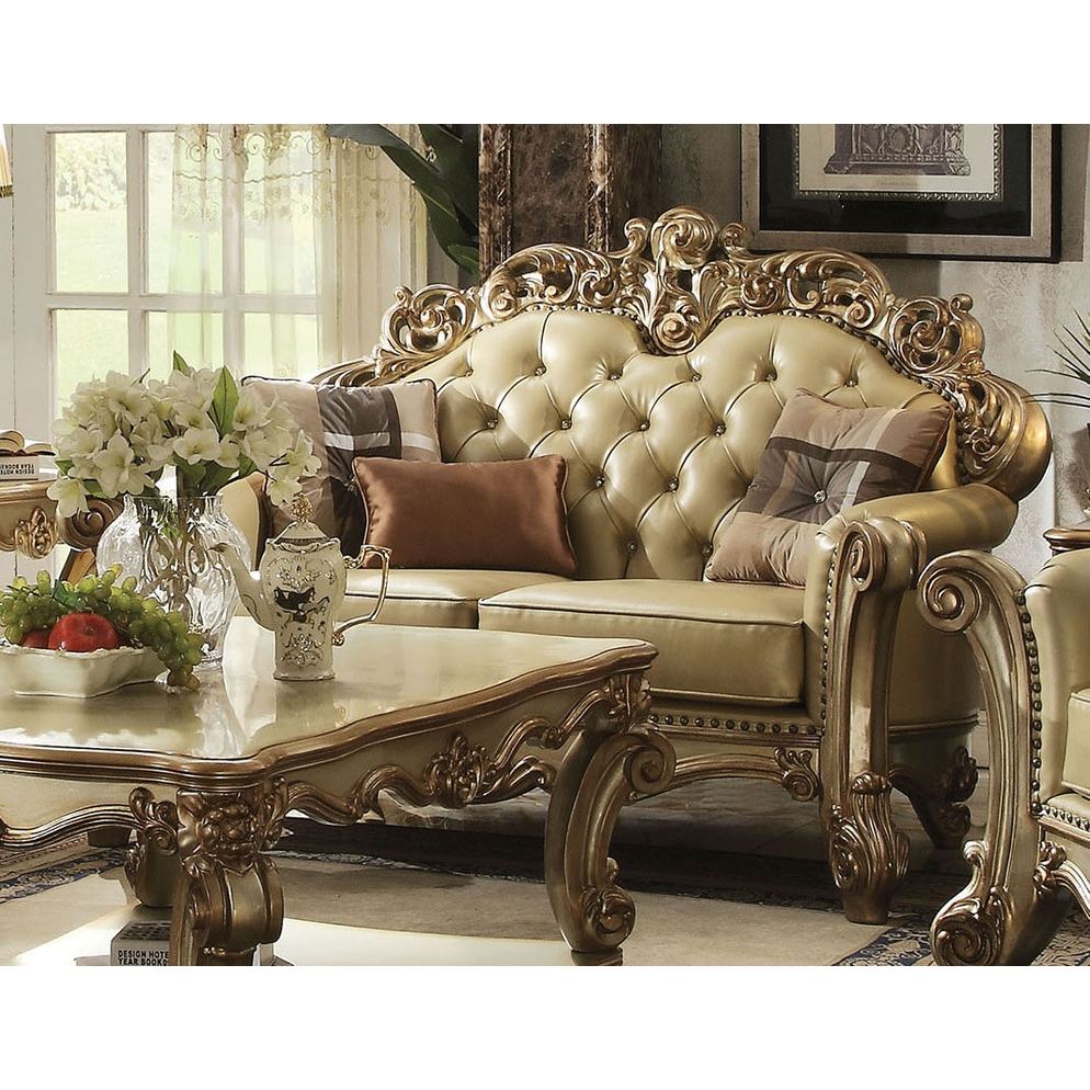 HMS 69 Ivory Chesterfield Loveseat with Toss Pillows 2-Seater Home Furniture for Living Room Apartment Washable Sponge Filled