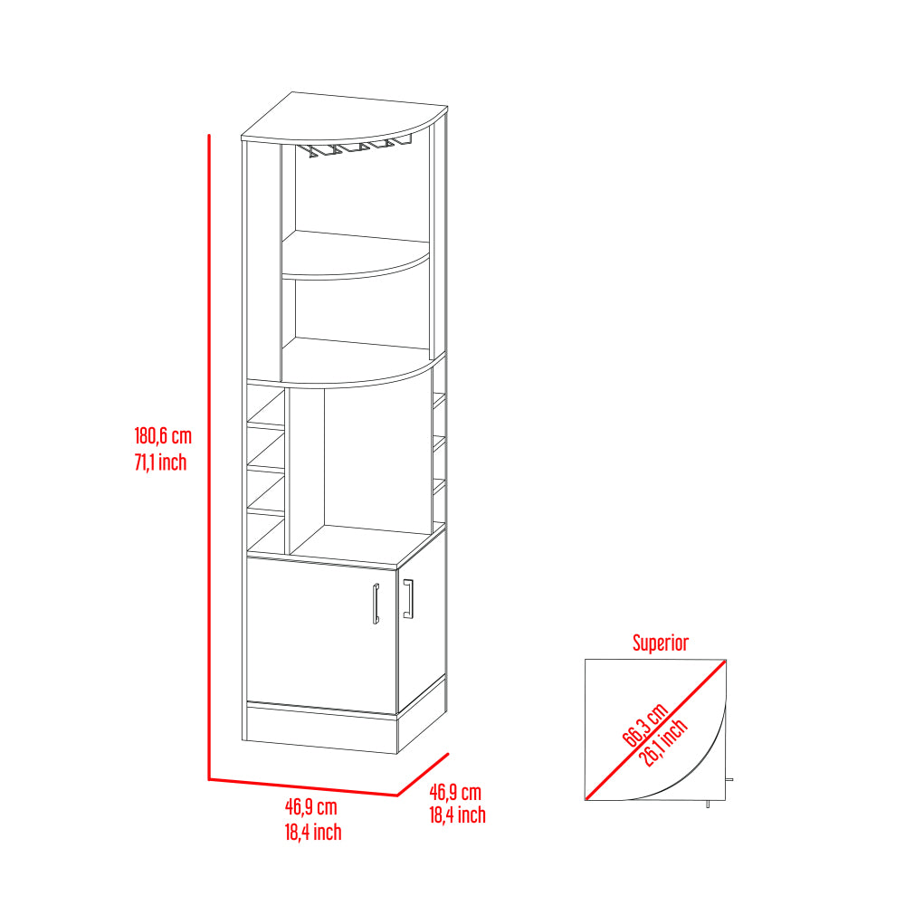 Seattle Bar Cabinet, Eight Bottle Cubbies, Two Large Open Shelves