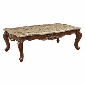 HMS 34\" Brown and Dark Brown Faux Marble Solid Wood Free Form Coffee Table