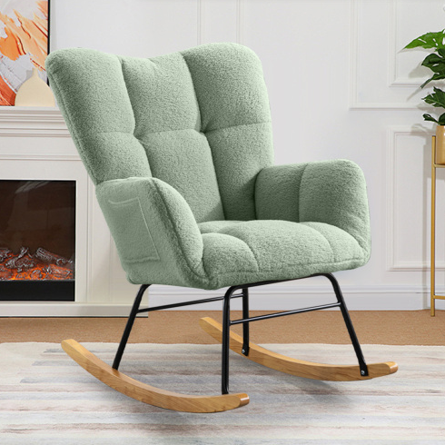 Modern Light Green Teddy Fabric Reclining Rocking Accent Chair for Home Office Nursery Living Room Bedroom-FCJ