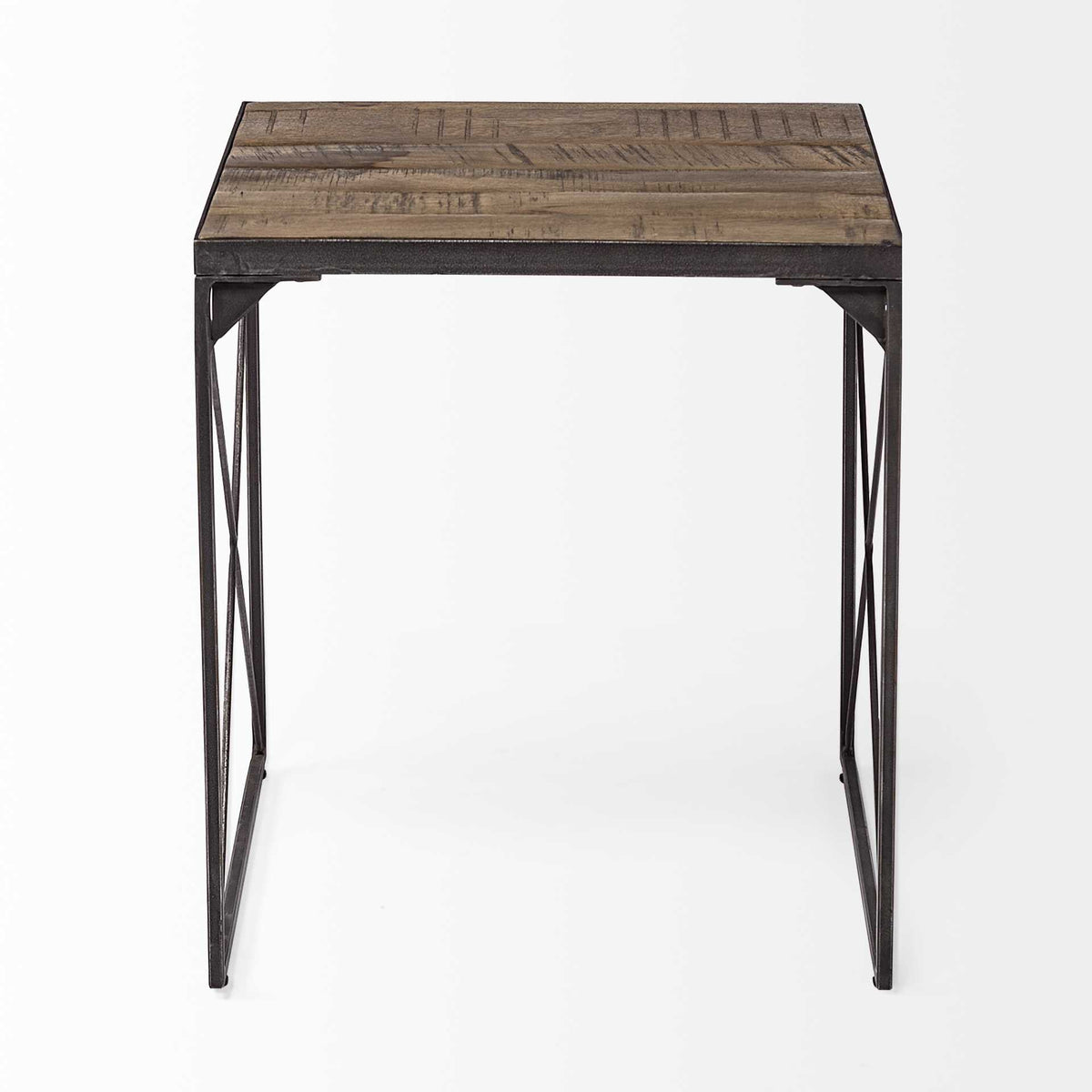 HMS 23 Inch Brown Solid Wood Square End Table Convertible Farmhouse Style Living Room or Entry Side Table