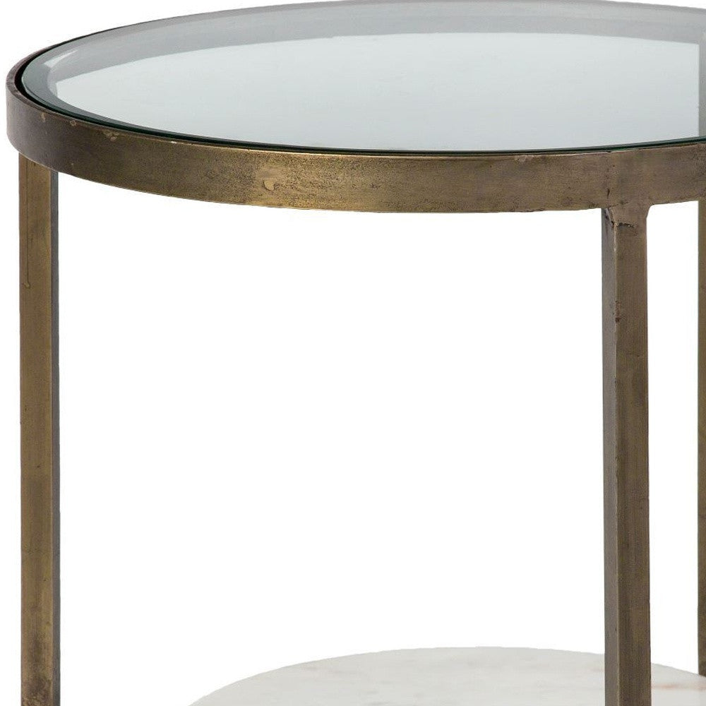 HMS 24\" White Glass Round End Table European Style Tea Table for Living Room Home Furniture with Wooden Base