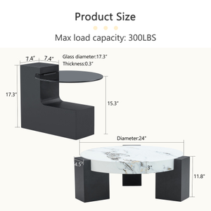 Modern Simple Double-Layer Coffee Table Transparent Gray Glass Top Black MDF L-Shaped Detachable Design Provides Flexible Use