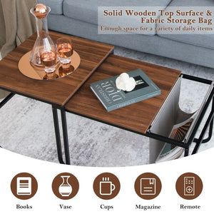 Set of 2 Nesting Coffee Tables with Practical Side Pocket for Living Room or Bedroom