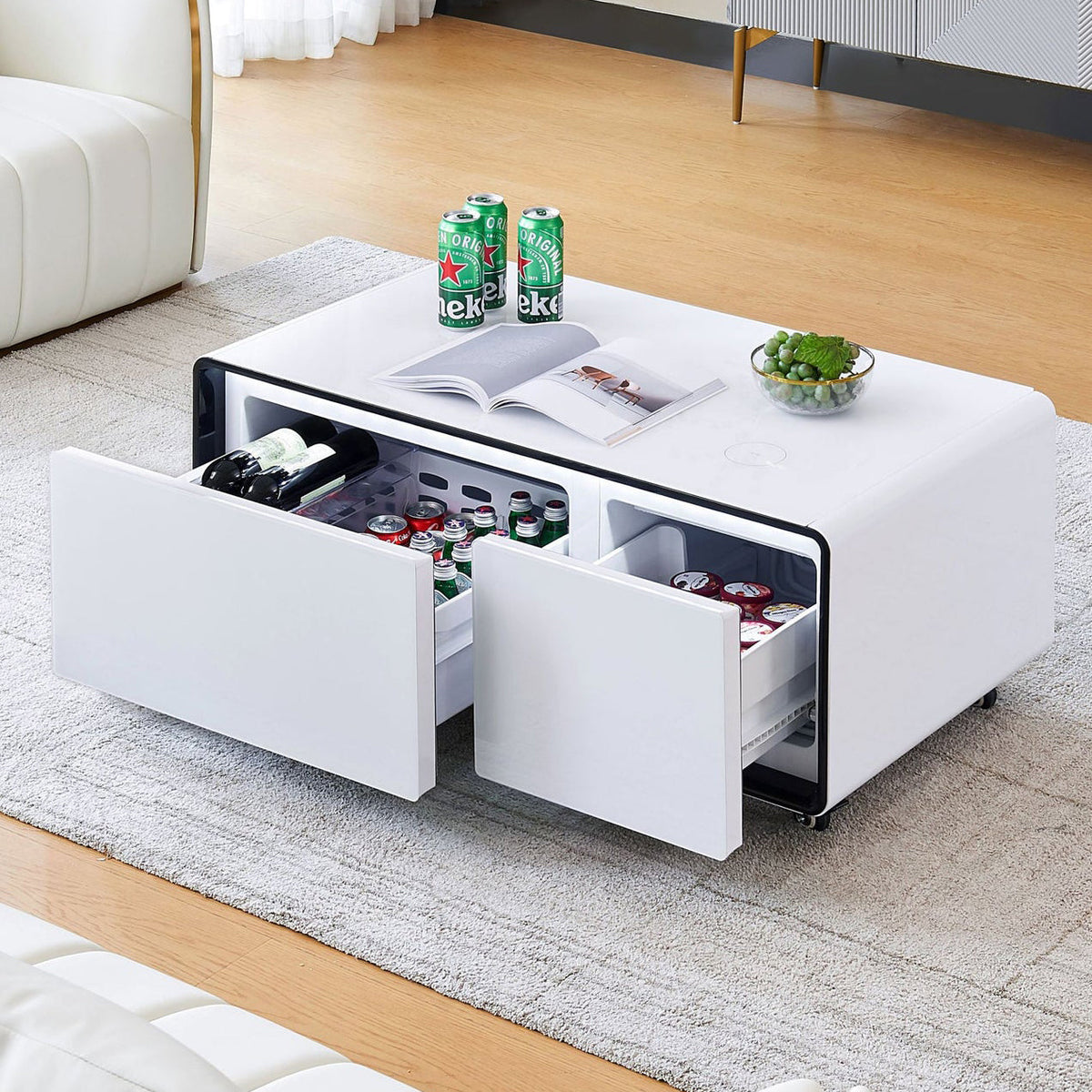Luxury Living Room Furniture Smart Bedside Coffee Table Modern Fridge Tables with USB Wireless Charging