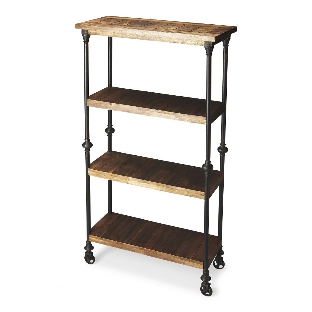 HMS 62 Brown Iron and Wood Three-Tier Bookcase Industrial Design Style Living Room Furniture for Home Office Book Storage