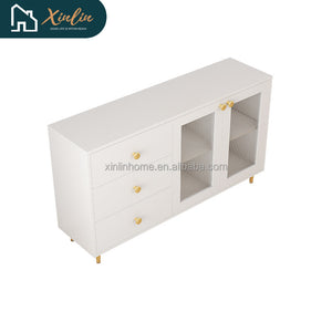 Frees Shipping Modern Minimalist Solid MDF Wood Side Cabinets Stylish Storage Lockers for Kitchen Dining Living Room Spaces