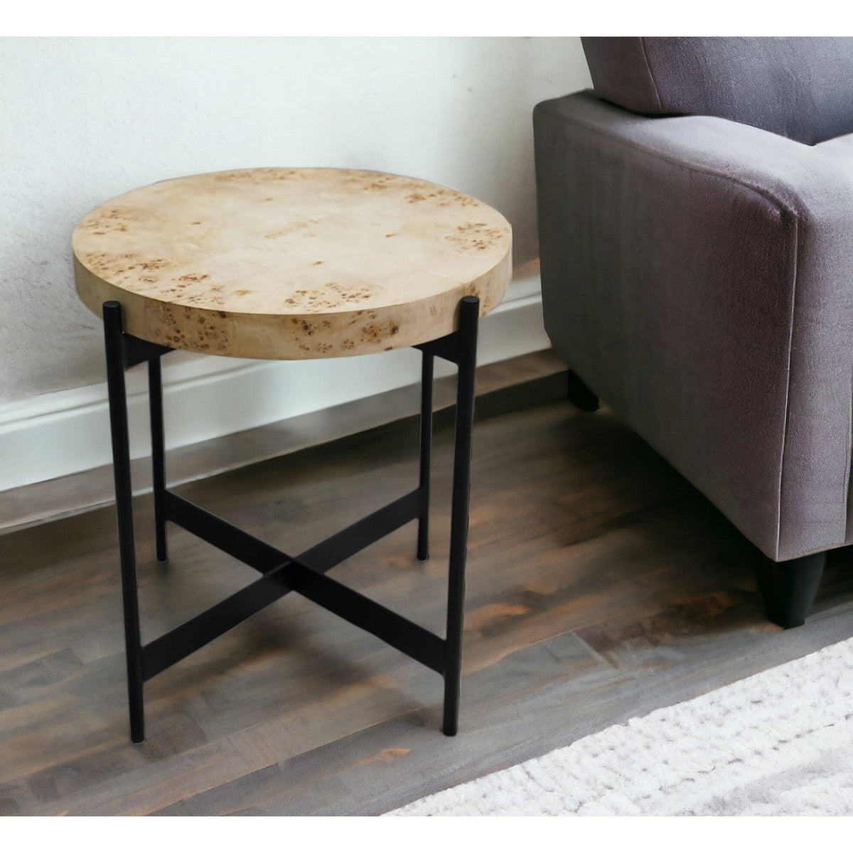 HMS 22\" Black and Brown Wood and Metal Round End Table Stylish Coffee Table with Unique Color Combination