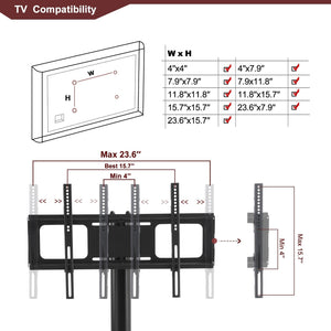 Black Multi-function TV Stand Height Adjustable Bracket Swivel 3-Tier for Living Room Furniture