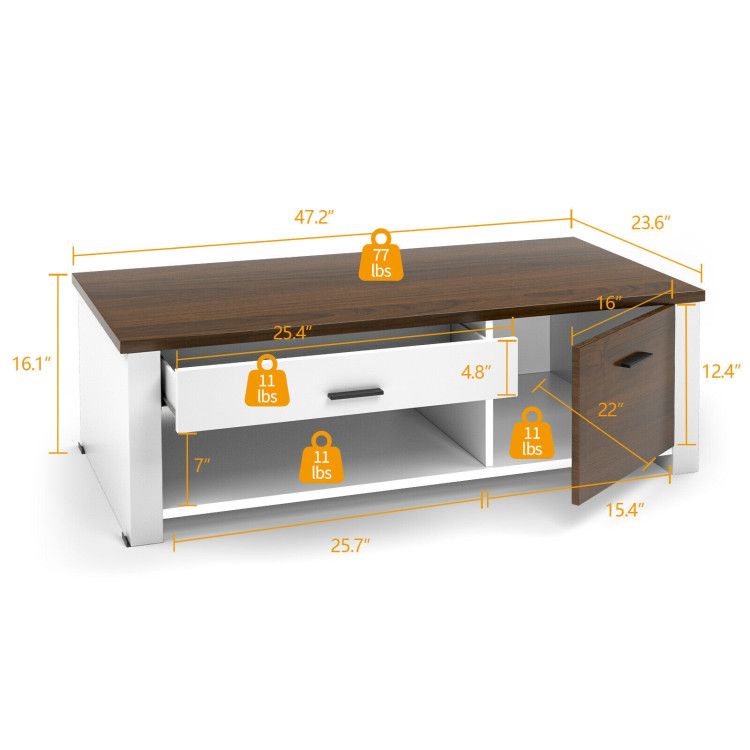 Modern Living Room Coffee Table with Front & Back Drawers & Compartments