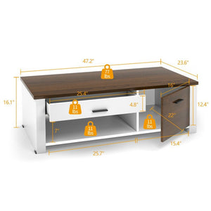 Modern Living Room Coffee Table with Front & Back Drawers & Compartments