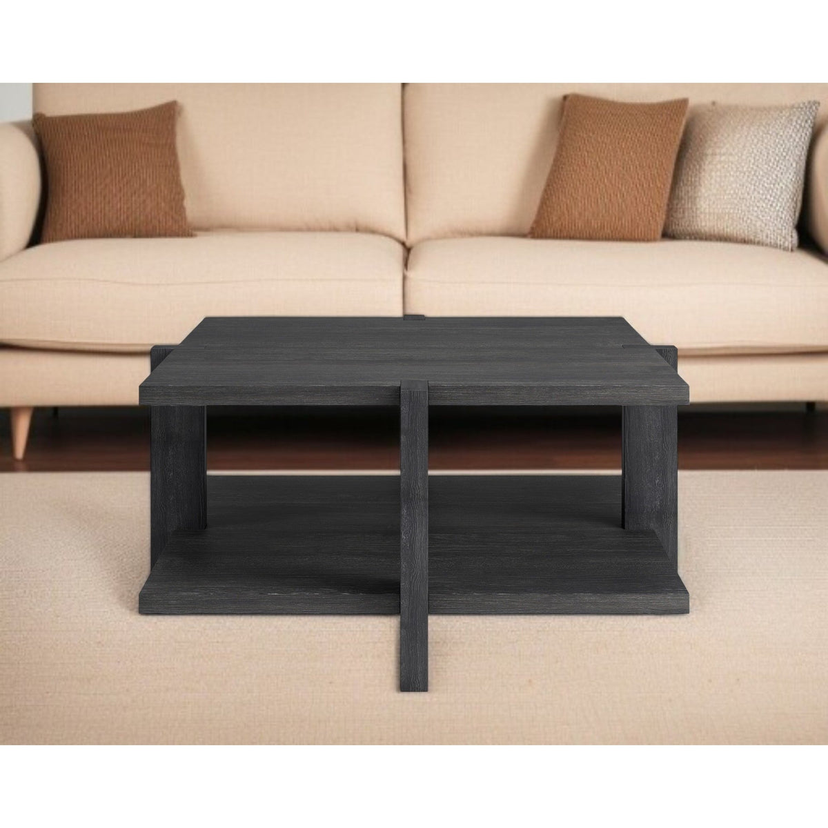 HMS 35 Convertible Gray Square Coffee Table with Shelf for Tea Living Room Furniture with Storage Home Furniture