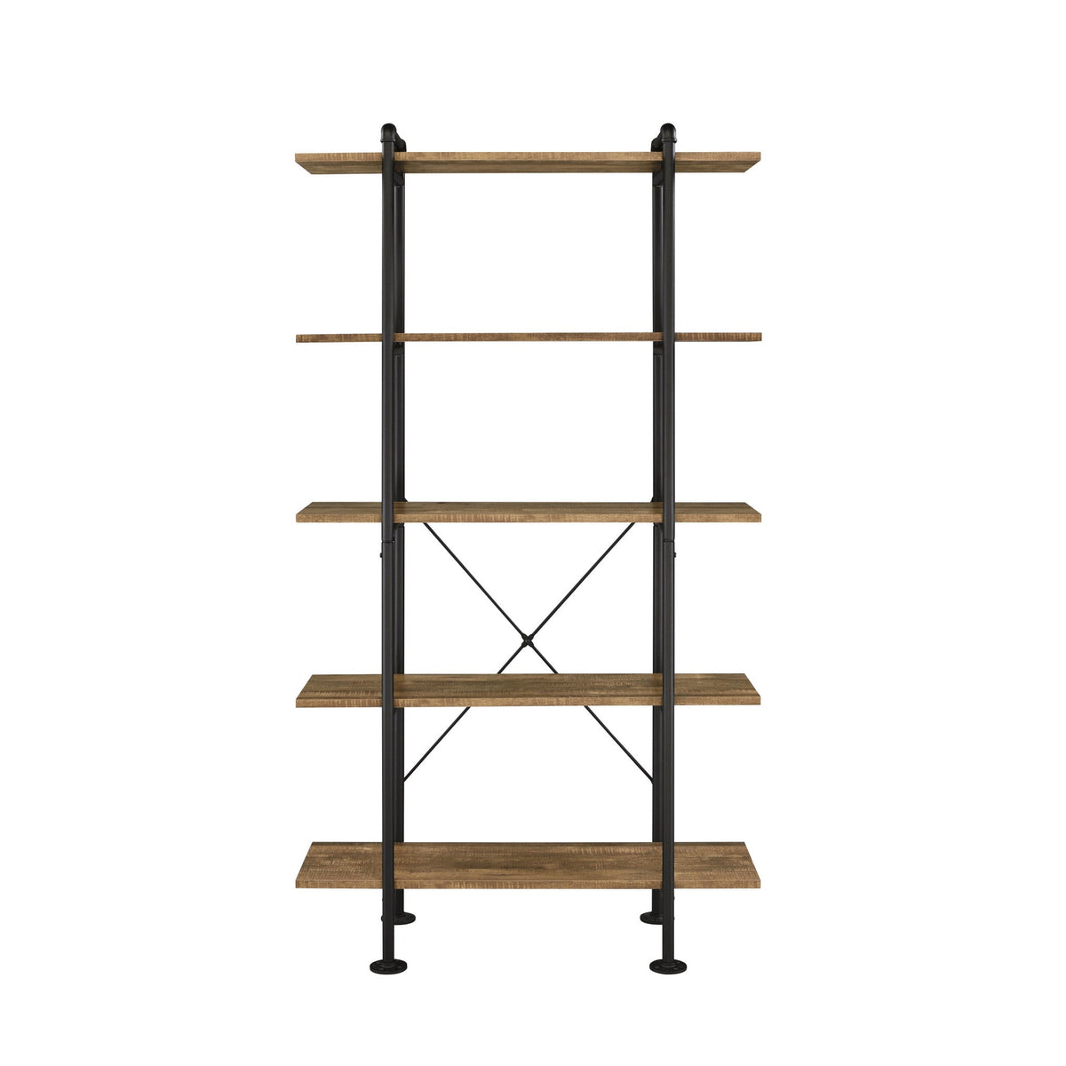HMS 73 Five Tier Etagere Bookcase in Brown and Black Metal Stylish Five-Level Display Unit