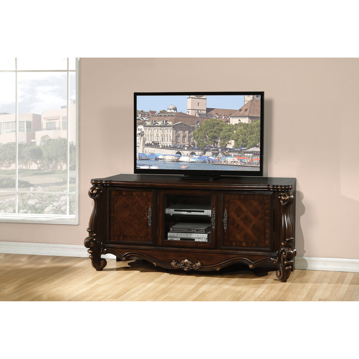 HMS 74 Dark Brown Solid Wood TV Stand Elegant and Durable Furniture