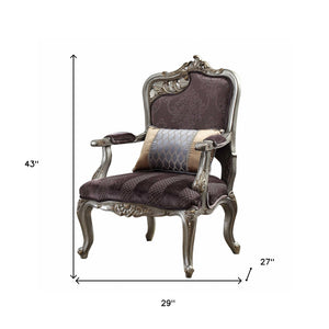 Purple and Platinum Velvet Floral Arm Chair and Toss Pillow HMS 29 for Living Room