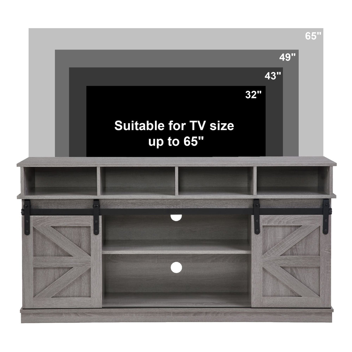 Modern Farmhouse Style TV Stand Sliding Barn Door Wood Entertainment Center Storage Cabinet Adjustable Shelves for TVs 65\" 65\"