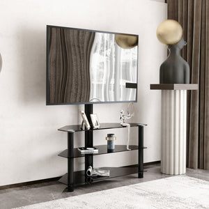 Black Multi-function TV Stand Height Adjustable Bracket Swivel 3-Tier for Living Room Furniture