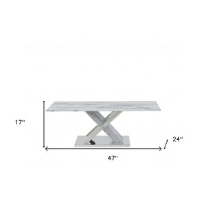 HMS 47\" White and Gray Glass and Steel Coffee/Tea Table with Living Room TV Stand Set Metal Frame Furniture