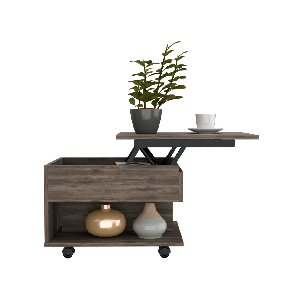 Lift Top Coffee Table, Casters, One Shelf, Dark Brown