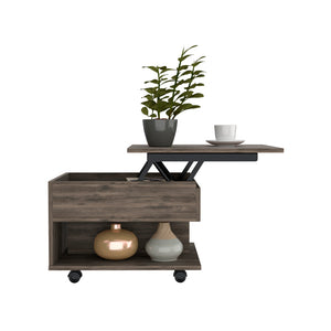 Lift Top Coffee Table, Casters, One Shelf, Dark Brown