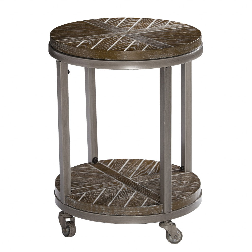 HMS 24\" Brown Manufactured Wood and Iron Round Coffee Table with Shelf Elegant End Table