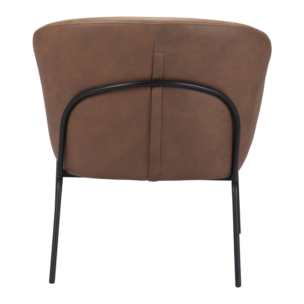 HMS 28\" Brown & Black Faux Leather Club Chair with Upholstered Seat Elegant Living Room Chair