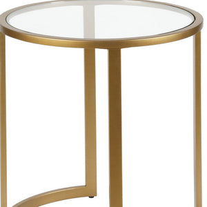 HMS 22\" Round End Table in Brass Clear Glass Steel Elegant Coffee Tables