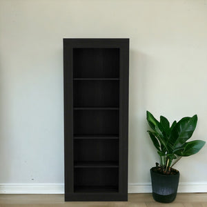 HMS Five Tier Black Bookshelf Rustic Oak Wood for Home Office Workshop Living Room Bedroom or School Use