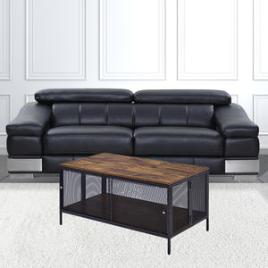 HMS 41 Brown & Black Wood and Metal Frame Coffee Table with Shelf for Living Room or Entry Stylish Furniture