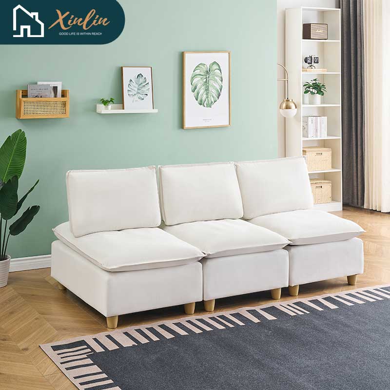 104\" Pumpkin Flannel 3-Seater Modular Sofa Fashion-Minimalist with Storage for Living Room or Outdoor Free Shipping US
