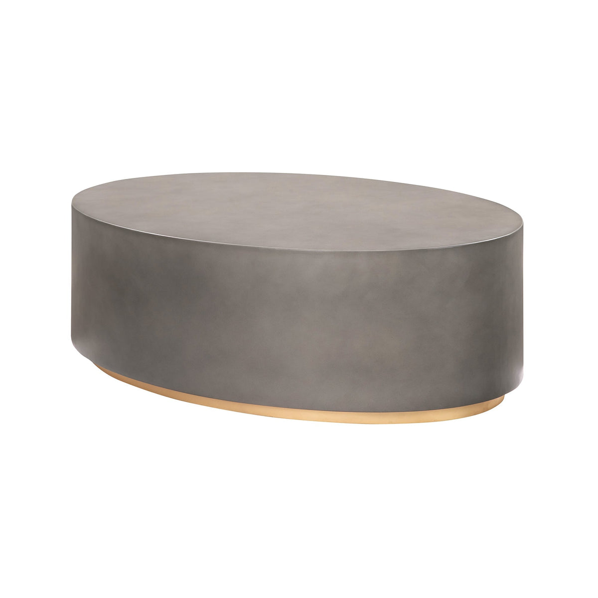 HMS 28\" Gray and Brass Oval Coffee Table Elegant Concrete and Brass Design
