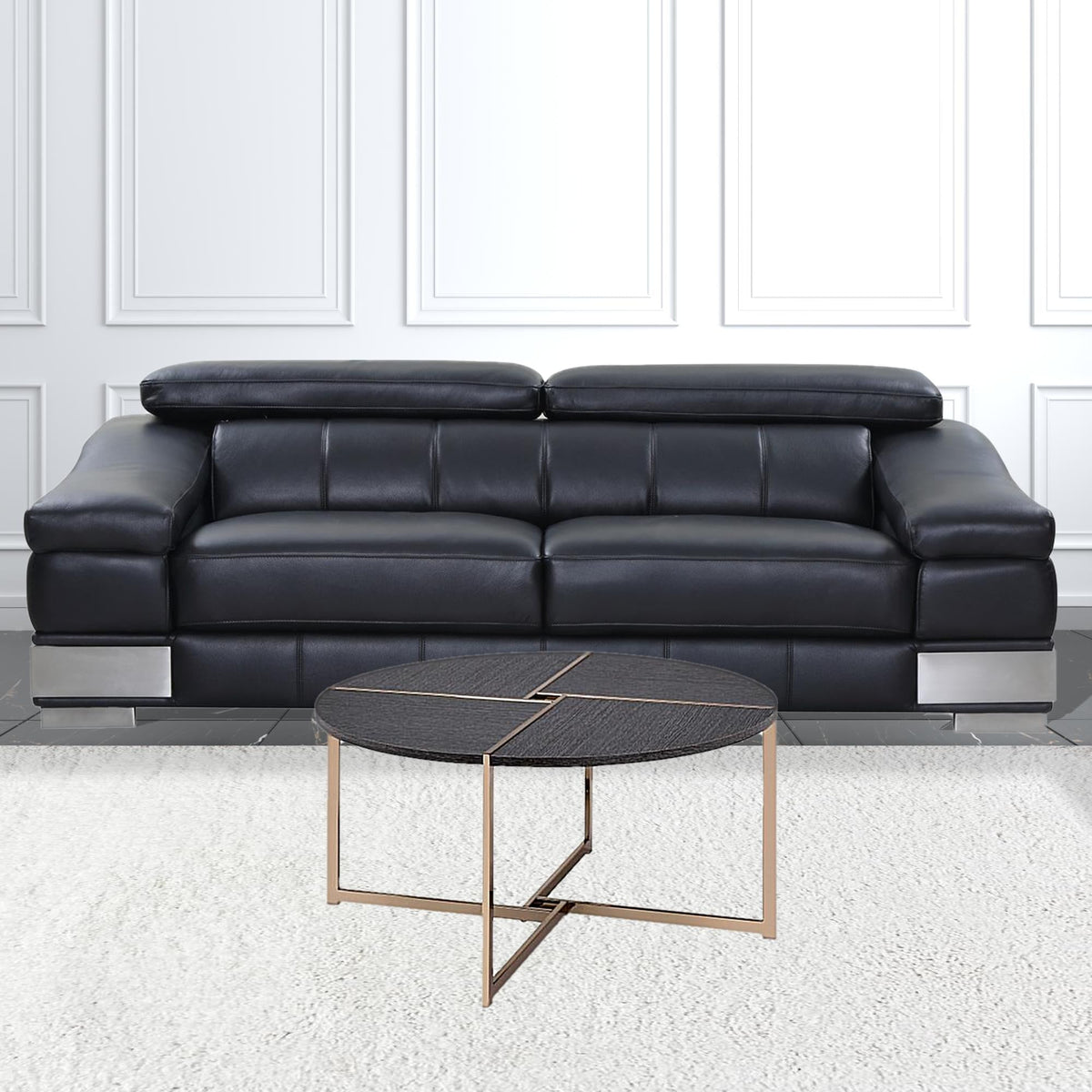 HMS 35 Black and Champagne Metal Round Cross Legs Coffee Table