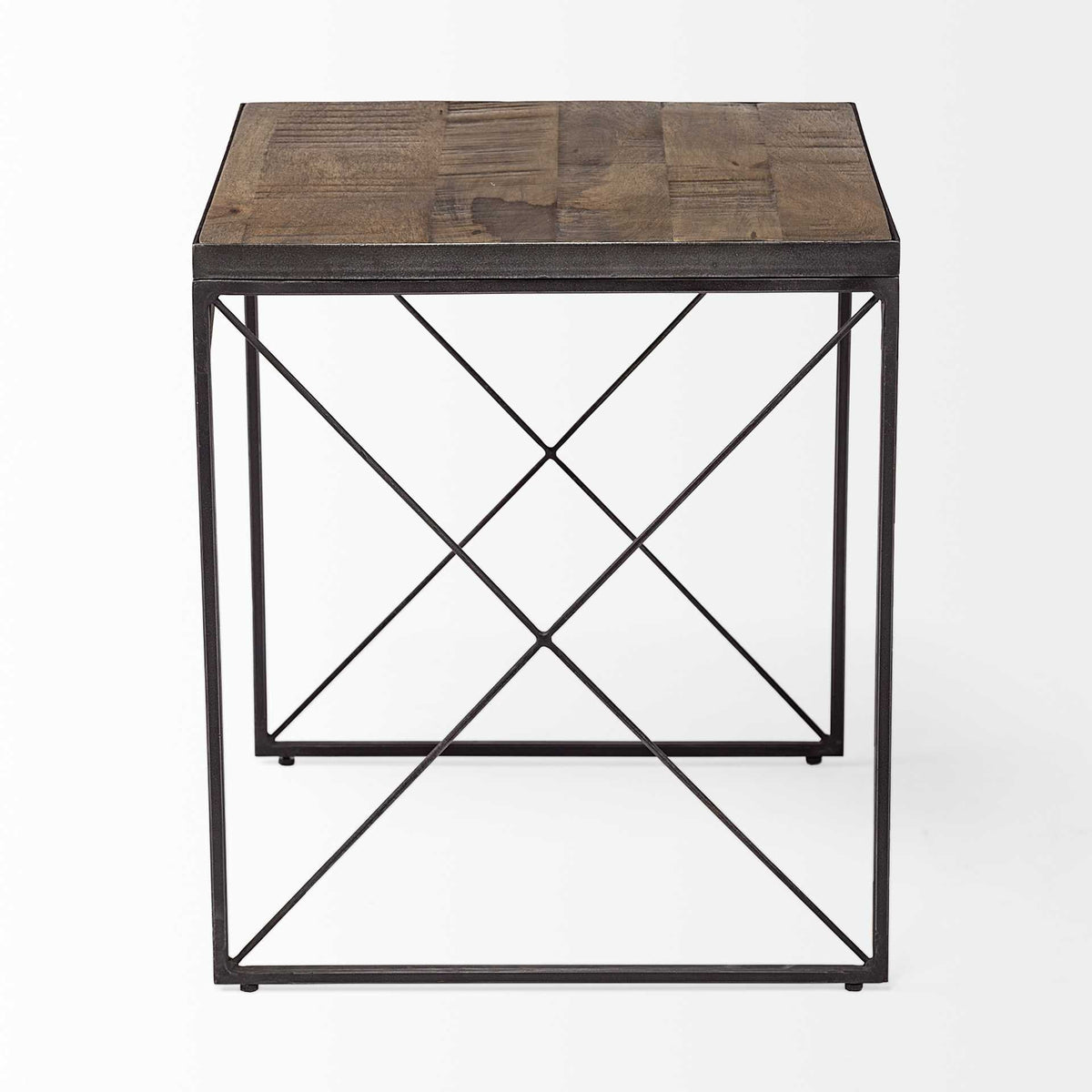 HMS 23 Inch Brown Solid Wood Square End Table Convertible Farmhouse Style Living Room or Entry Side Table