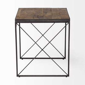 HMS 23 Inch Brown Solid Wood Square End Table Convertible Farmhouse Style Living Room or Entry Side Table