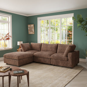 ATUNUS USA in Stock Drop Shipping Cloud Sofa Living Room Furniture Brown Corduroy Modular Sectional Couch Sofa Set