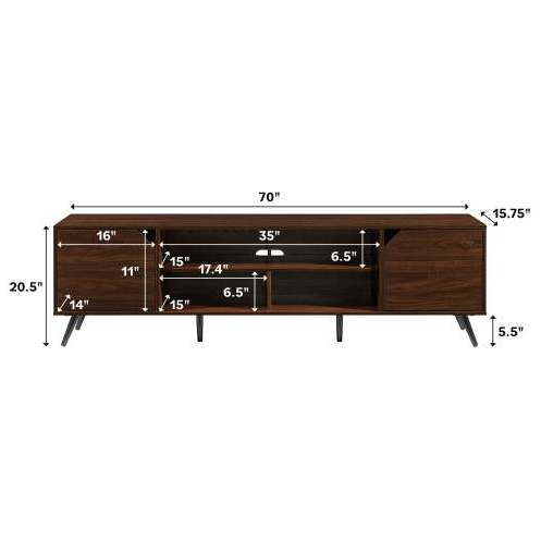 FCJ Contemporary Luxury TV Stand 2-Door Minimalist Cabinet for TVs up 80 Inches Dark Walnut Panel for Modern Living Room House
