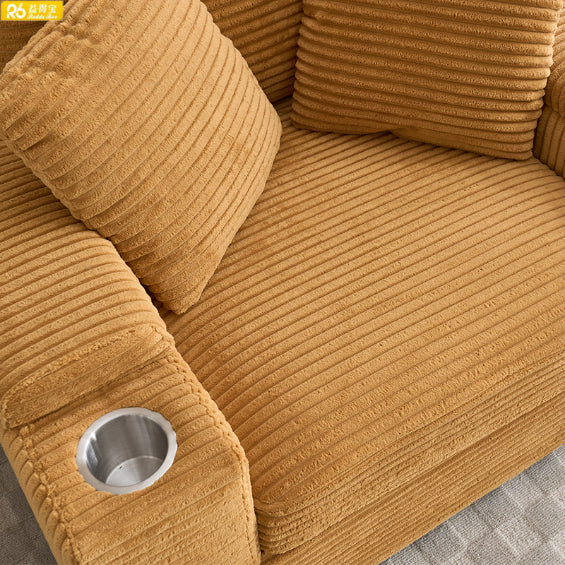 Luxury Design Single Striped Fabric Modular Storage Square Chaise Sofa with Ottoman Cup Holder for Living Apartment Use