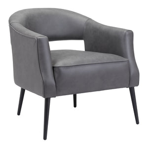 HMS 27\" Gray and Gold Faux Leather Arm Chair with Upholstered Seat Elegant Living Room Chair