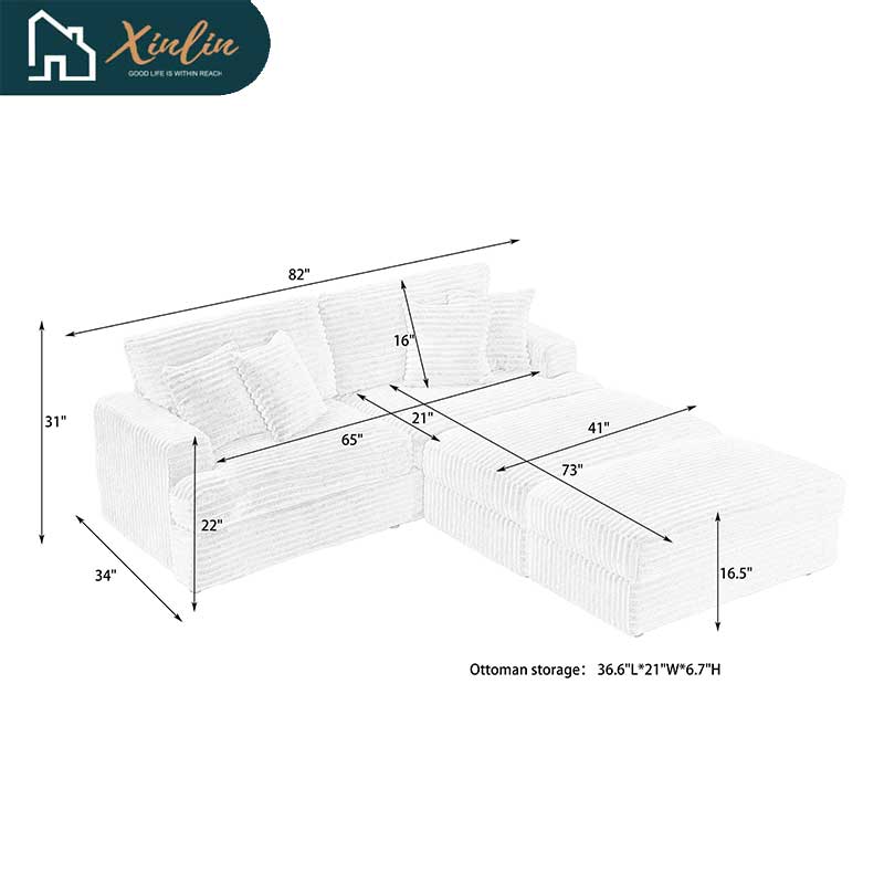 Modern 82-Inch Corduroy Sofa Two Storage Feet 4 Throw Pillows New Living Room Office Fashion Darling American Warehouse Dining