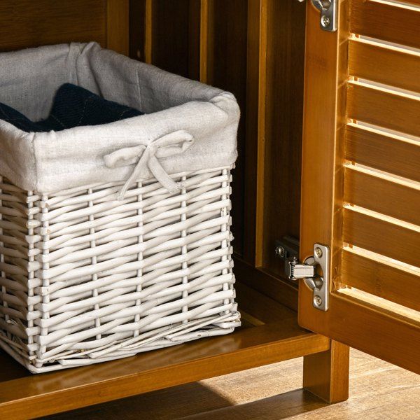 Brown Shoe Bench with Storage Cabinets Practical Shoe Rack with Hidden Storage Space