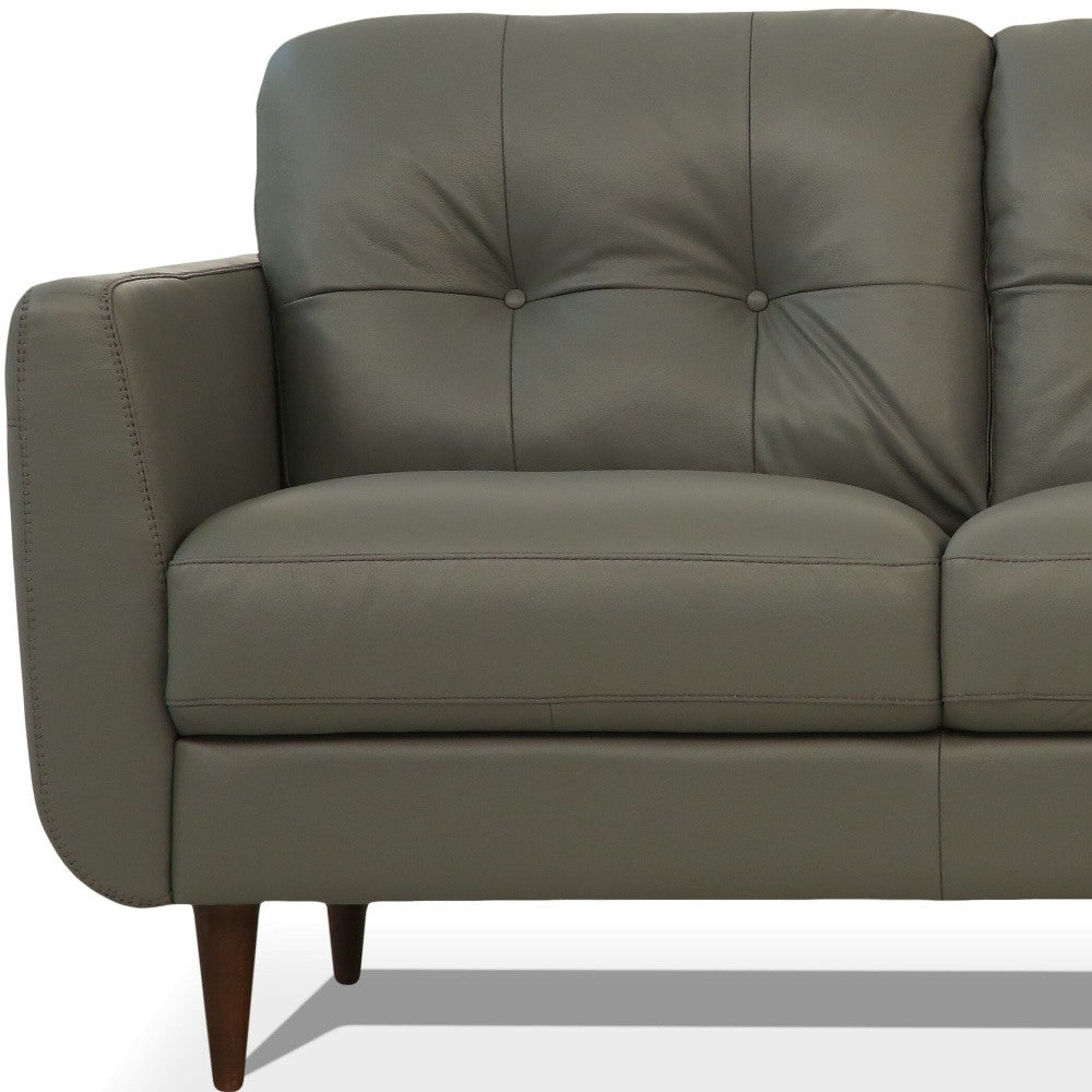 HMS 83 2-Seater Green Genuine Leather Chesterfield Sofa with Black Legs Elegant Home Living Room Furniture Set